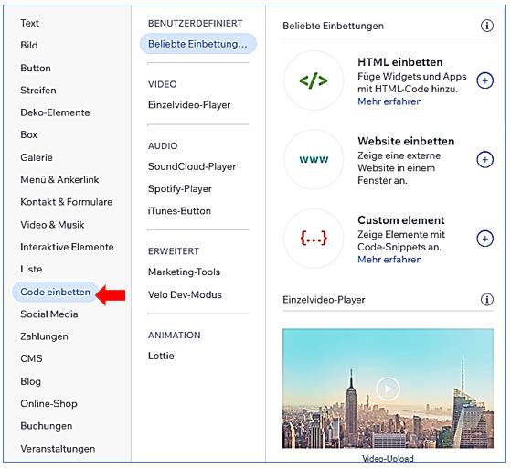14 Elemente Code einbetten